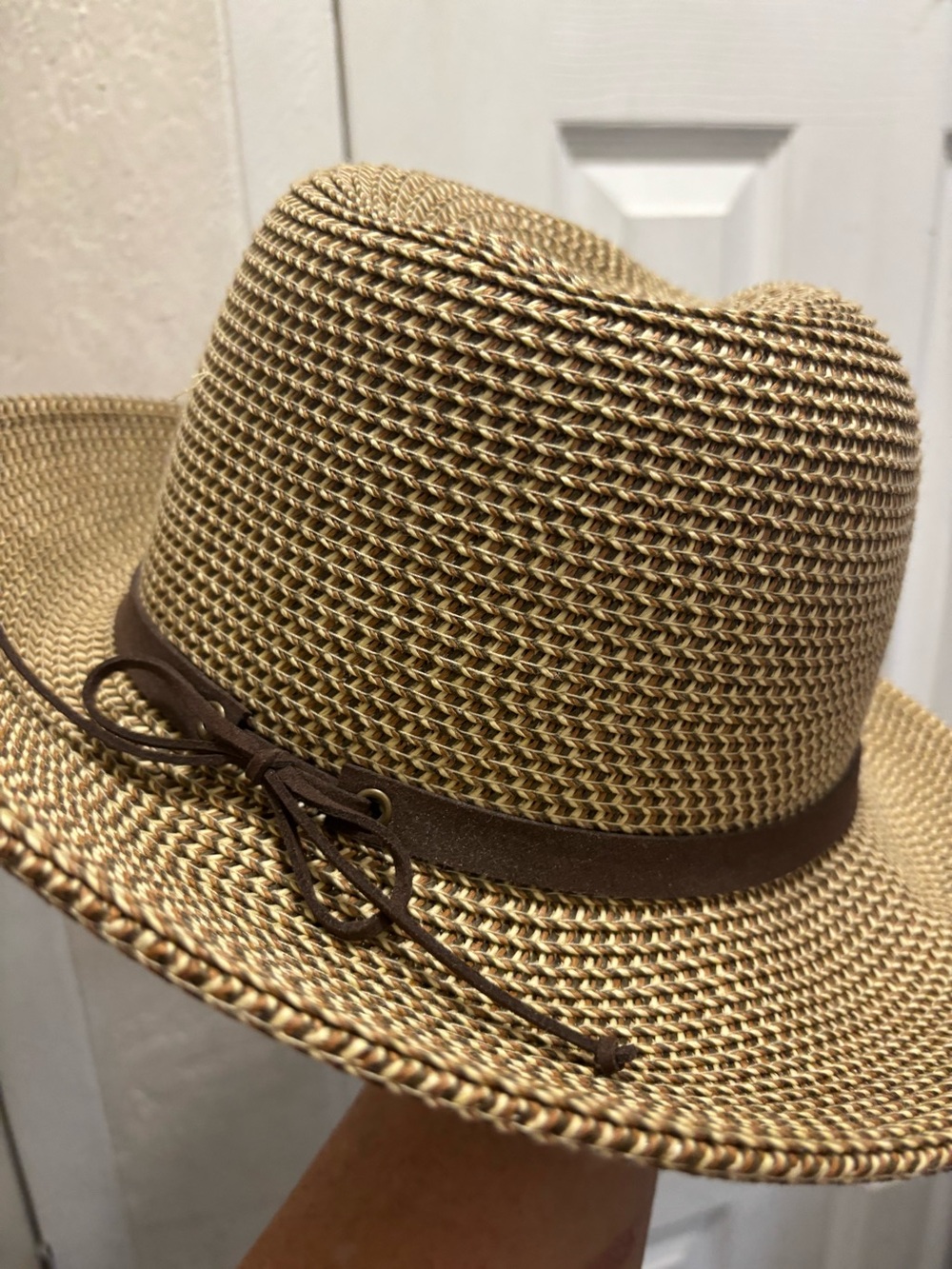 Nine West Woven Straw Fedora Hat with Brown Band